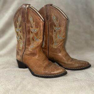 Old West Leather Cowboy Boots with Embroidery